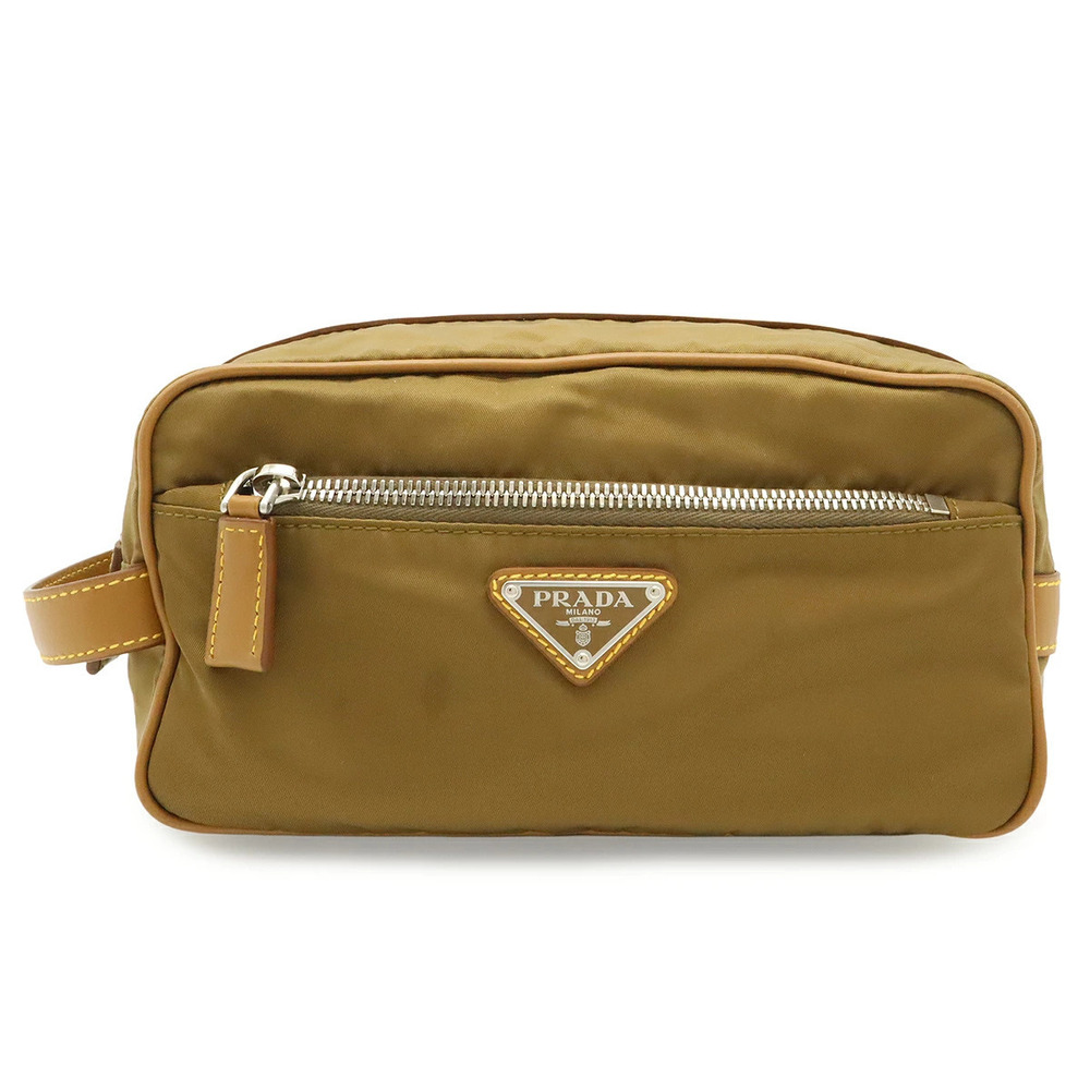 Prada Re Triangle Clutch Bag Handbag Pouch Clutch Brown